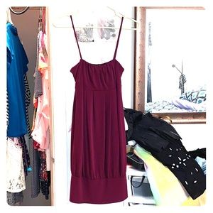 A burgundy banded dress